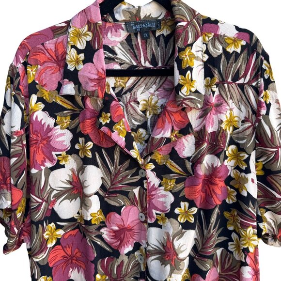 Twyla & Blu II Vintage Womens Floral Button-Up Tie Front Cropped Blouse Shirt 2X - Picture 7 of 10